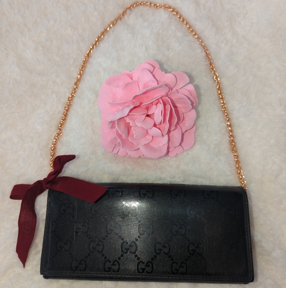 Gucci  Authentic Impreme Black Monogram Wallet With Gold Chain And Dust Bag - Picture 3 of 12
